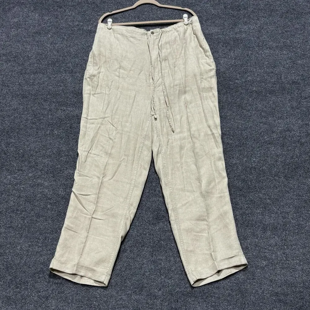 Castagne Linen Pants Mens 36x30 T Beige Herringbone Elastic Waist Casual Summer